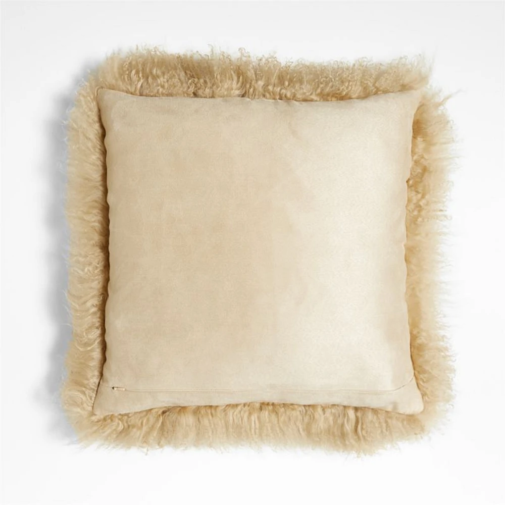 Rye Brown Mongolian Sheepskin 20x20 Throw Pillow Cover