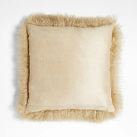 Rye Brown Mongolian Sheepskin 20x20 Throw Pillow Cover