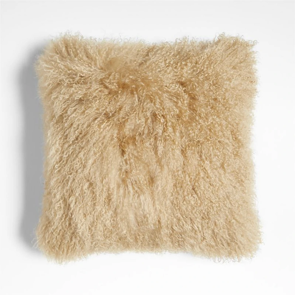 Rye Brown Mongolian Sheepskin 20x20 Throw Pillow Cover