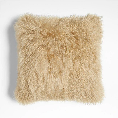 Rye Brown Mongolian Sheepskin 20x20 Throw Pillow Cover