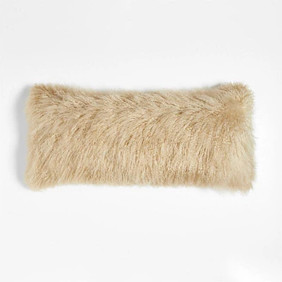 Rye Brown Mongolian Sheepskin 36x16 Throw Pillow Cover