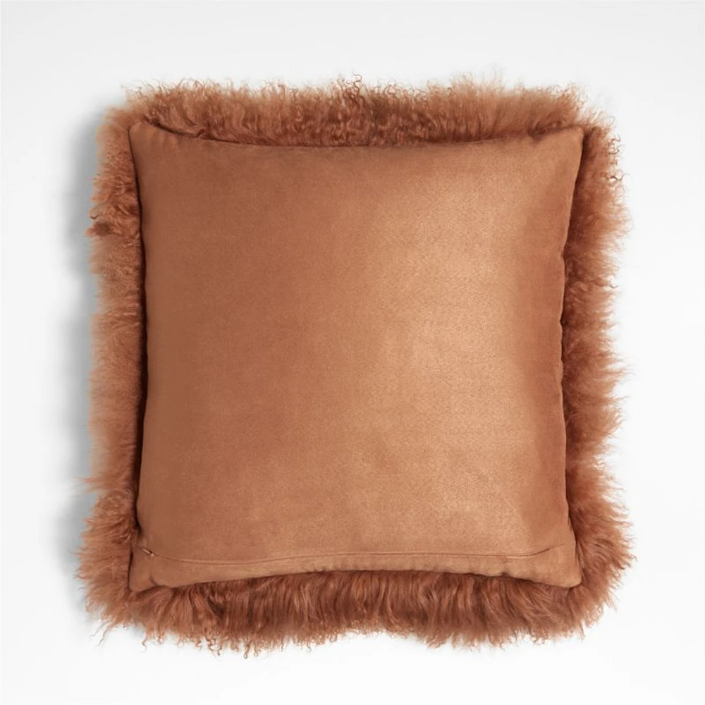 Spiced Orange Mongolian Sheepskin 20x20 Throw Pillow Cover