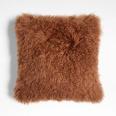 Spiced Orange Mongolian Sheepskin 20x20 Throw Pillow Cover