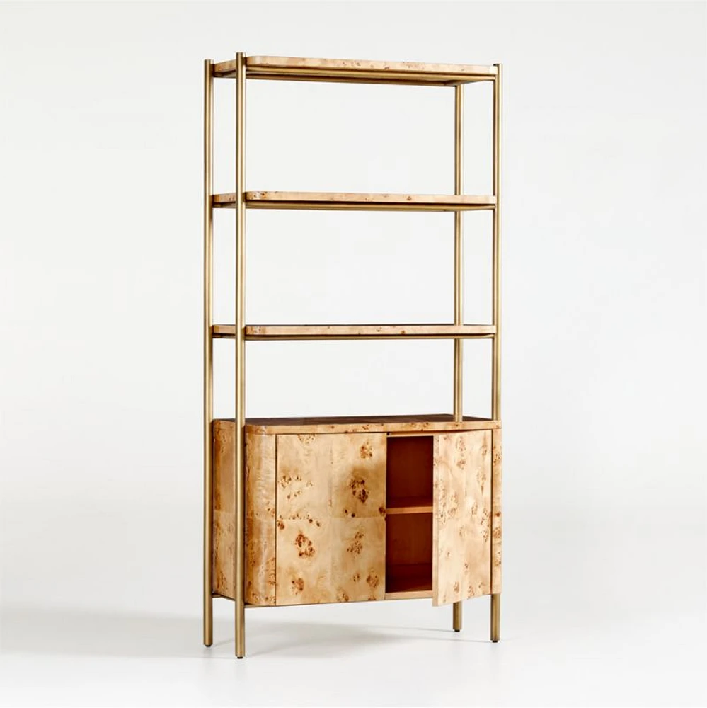 Mota Closed Burl Wood Storage Bookshelf Cabinet