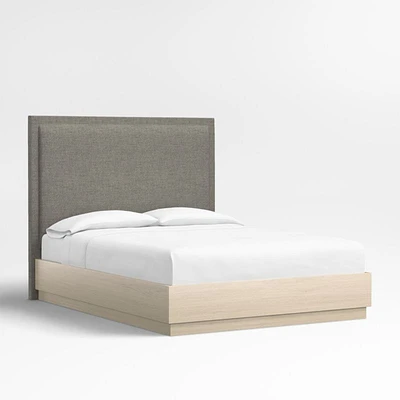 Meraux 56" Dark Grey Upholstered Queen Headboard with Batten White Oak Bed Base