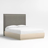 Meraux 56" Dark Grey Upholstered Queen Headboard with Batten White Oak Bed Base