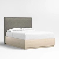 Meraux 56" Dark Grey Upholstered King Headboard with Batten White Oak Storage Bed Base
