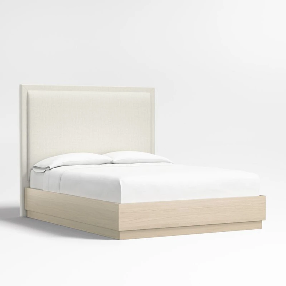 Meraux 56" Ivory Queen Upholstered Headboard with Batten White Oak Bed Base