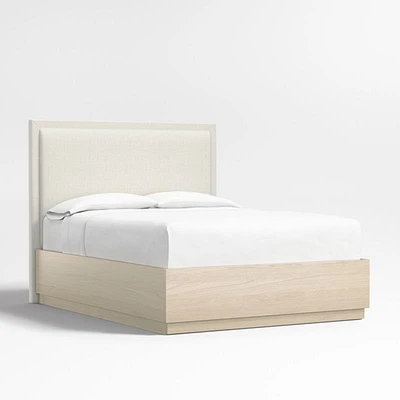 Meraux 56" Ivory Queen Upholstered Headboard with Batten White Oak Storage Bed Base