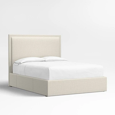 Meraux 56" Natural Beige Upholstered Queen Headboard with Storage Bed Base