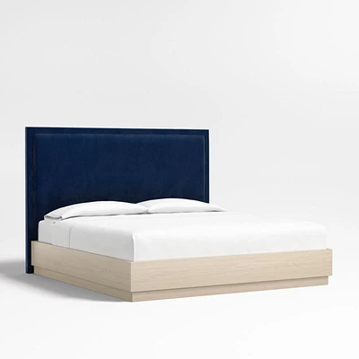Meraux 56" Navy King Upholstered Headboard with Batten White Oak Bed Base
