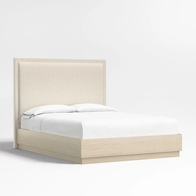 Meraux 56" Ivory Upholstered Queen Headboard with Batten White Oak Bed Base