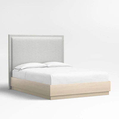 Meraux 56" Oyster Grey Upholstered Queen Headboard with Batten White Oak Bed Base