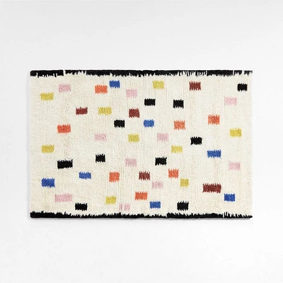 Multi Scattered Checks Washable Wool Shag Kids Rug 4x6