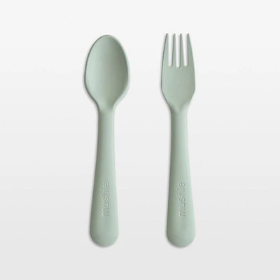 Mushie Sage Plastic Fork & Spoon Set