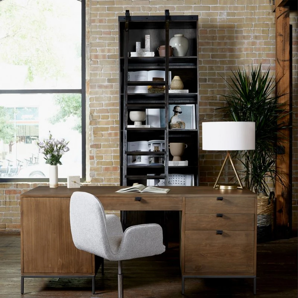 Natasha Dark Chocolate Pine Wood Bookcase with Ladder Set