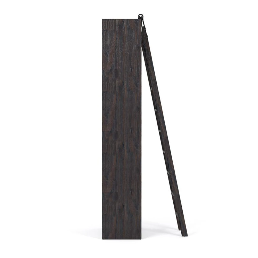 Natasha Dark Chocolate Pine Wood Bookcase with Ladder Set