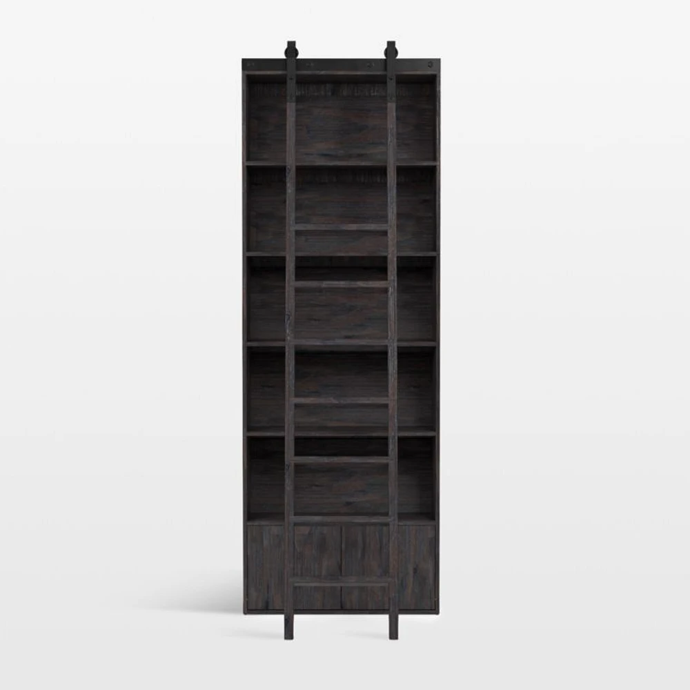 Natasha Dark Chocolate Pine Wood Bookcase with Ladder Set
