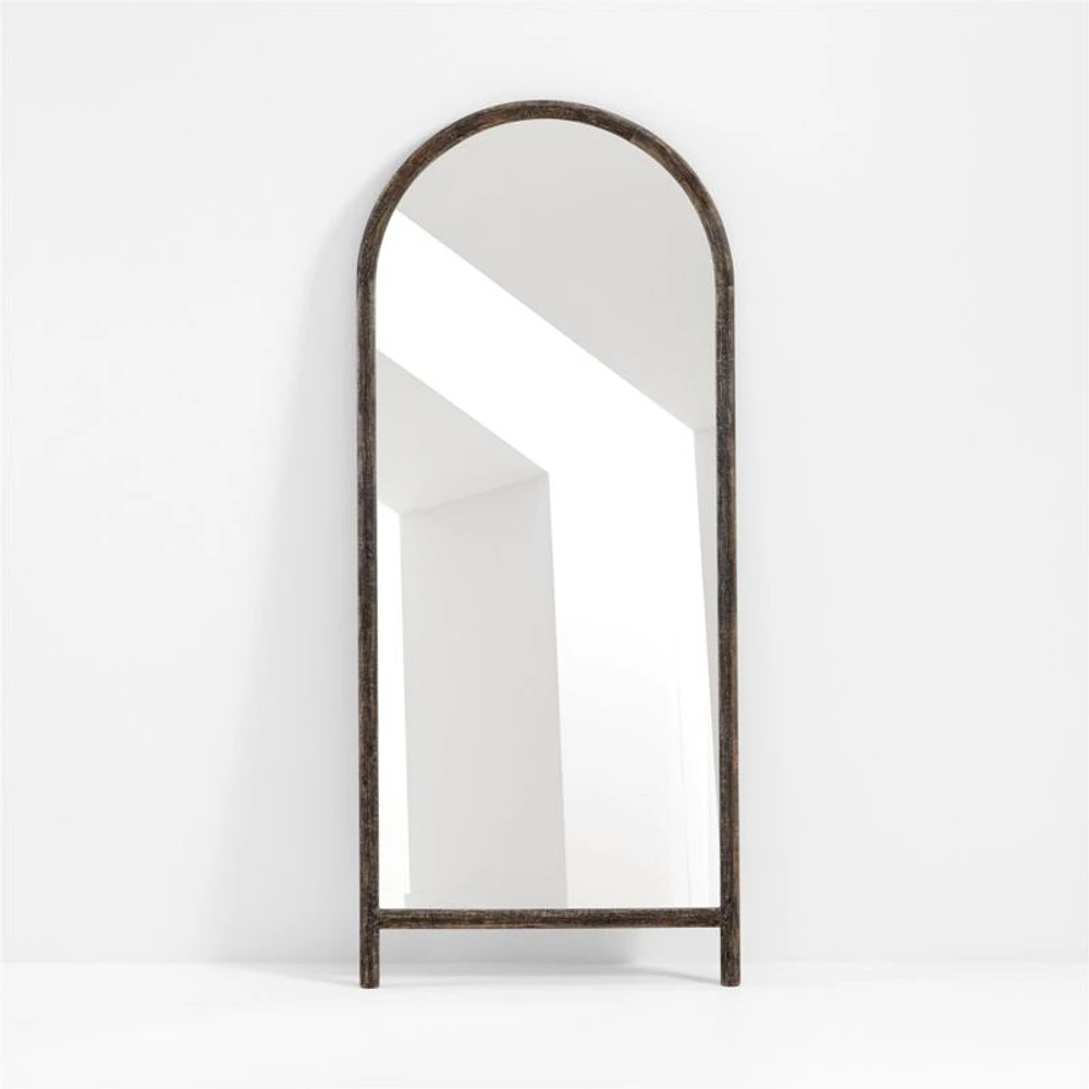 Natia Ebonized Oak Arch Floor Mirror 30"x70"