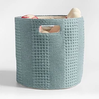 Nella Green Cotton Waffle Weave Large Storage Bin with Handles