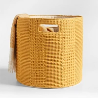 Nella Ochre Yellow Cotton Waffle Weave Large Storage Bin with Handles