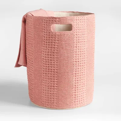 Nella Rose Pink Cotton Waffle Weave Kids Hamper with Handles