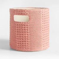Nella Rose Pink Cotton Waffle Weave Shelf Bin with Handles