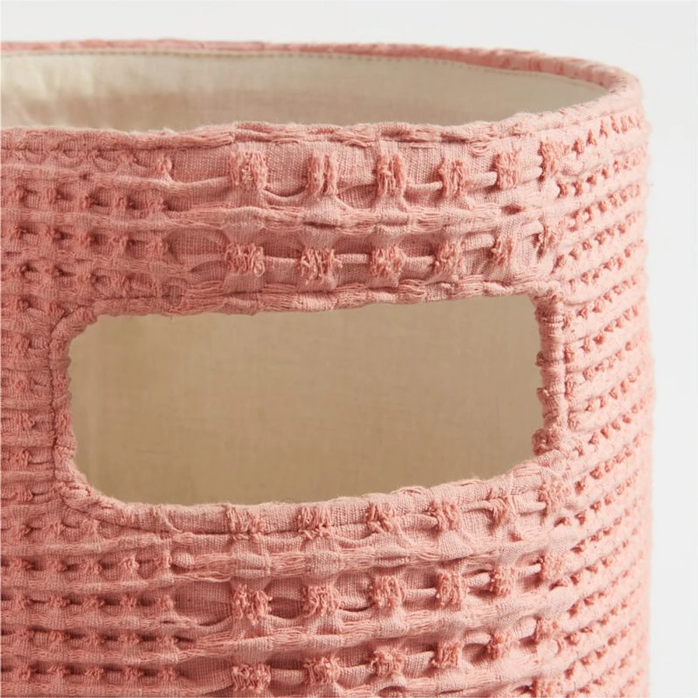 Nella Rose Pink Cotton Waffle Weave Shelf Bin with Handles