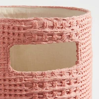 Nella Rose Pink Cotton Waffle Weave Shelf Bin with Handles