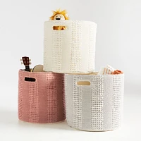 Nella Cream Cotton Waffle Weave Large Floor Bin with Handles