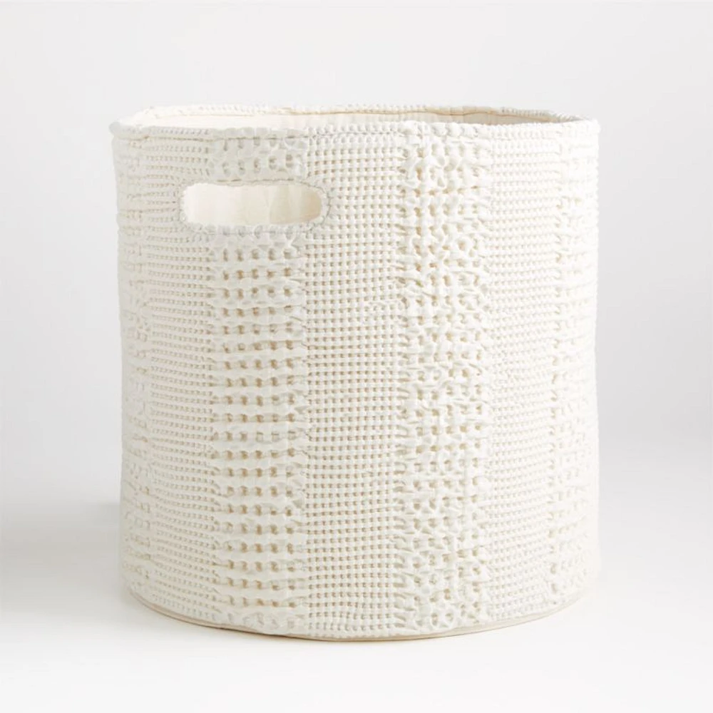 Nella Cream Cotton Waffle Weave Large Floor Bin with Handles