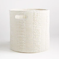 Nella Cream Cotton Waffle Weave Large Floor Bin with Handles