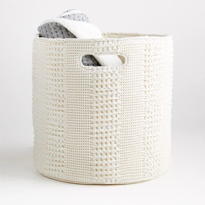 Nella Cream Cotton Waffle Weave Large Floor Bin with Handles
