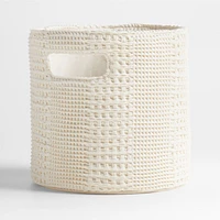 Nella Cream Cotton Waffle Weave Small Shelf Bin with Handles