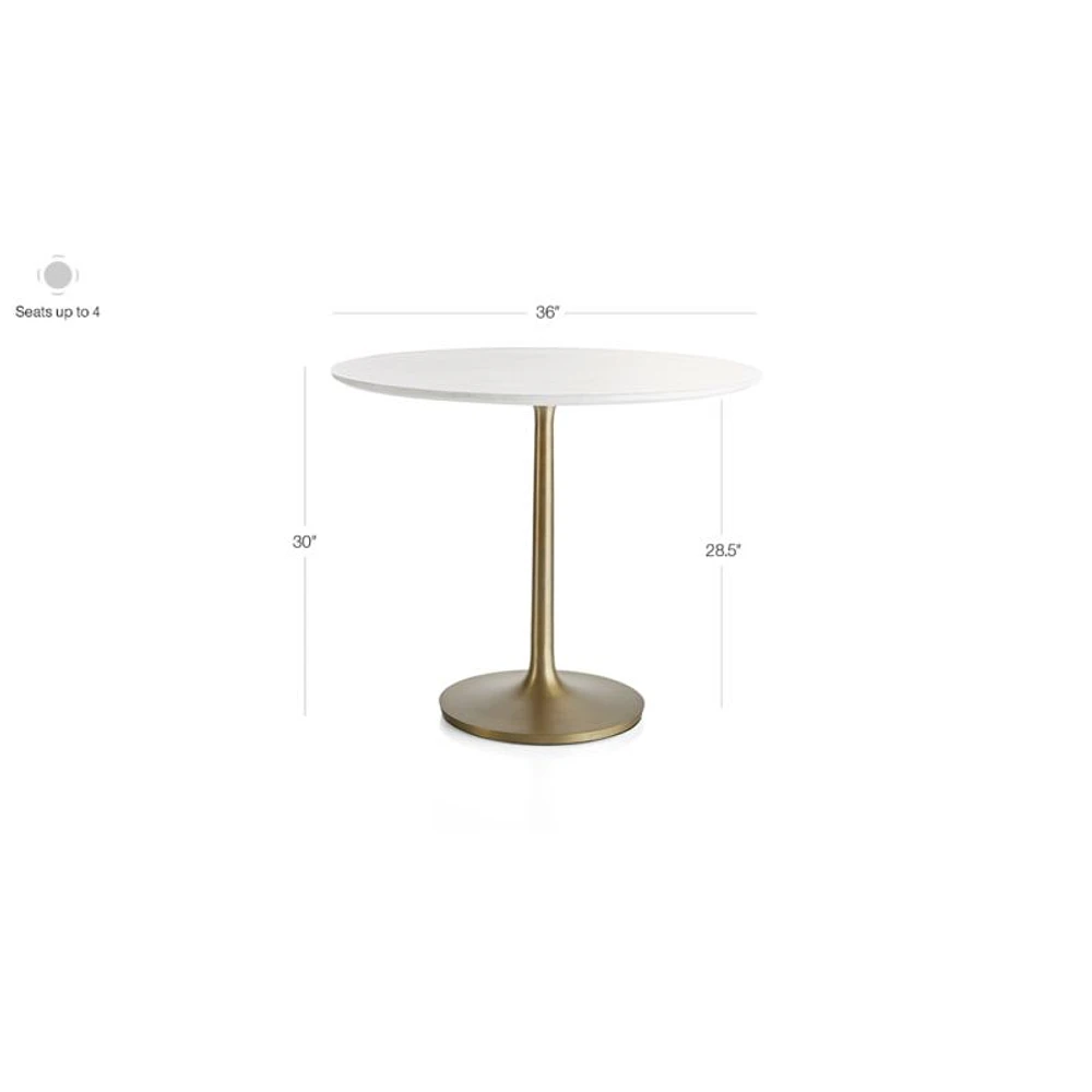 Nero 36" Round White Marble Dining Table with Brass Base