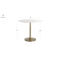 Nero 36" Round White Marble Dining Table with Brass Base