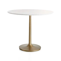 Nero 36" Round White Marble Dining Table with Brass Base