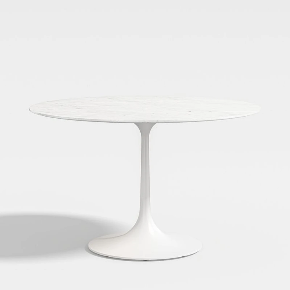 Nero 48" Round White Marble Dining Table with White Base