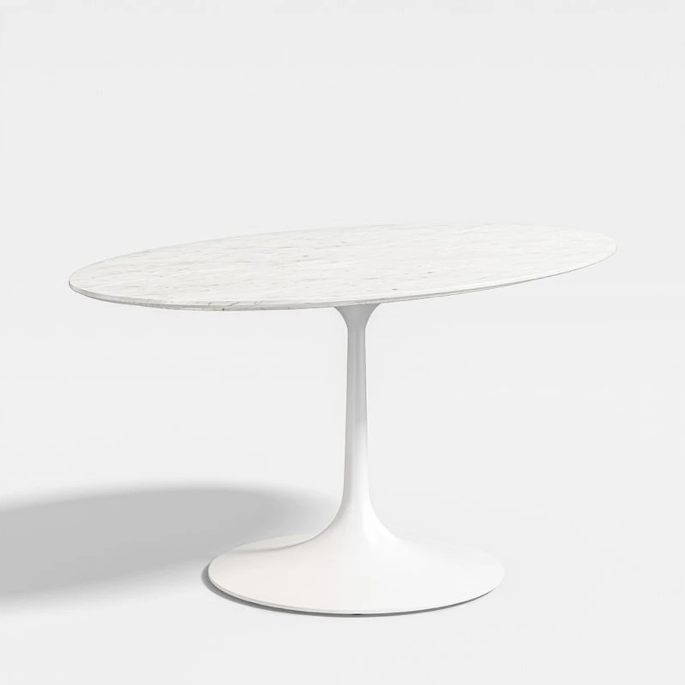 Nero 48" Round White Marble Dining Table with White Base
