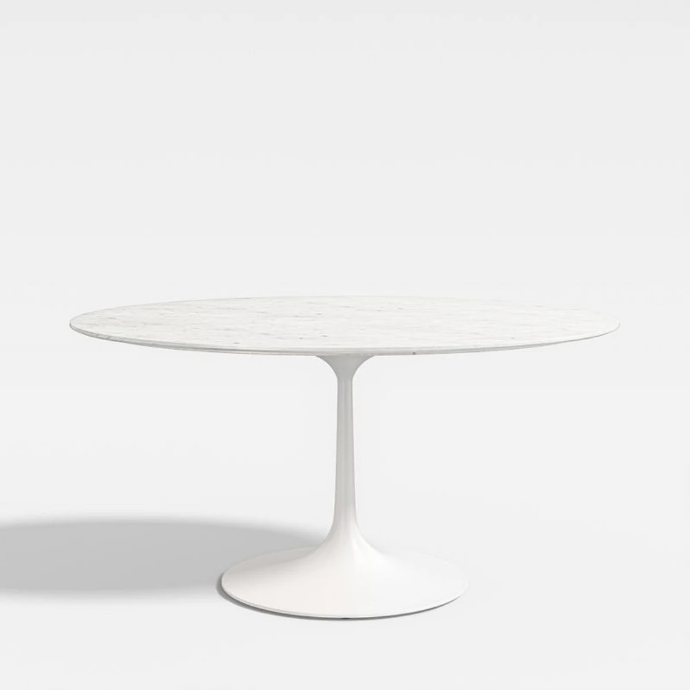Nero 48" Round White Marble Dining Table with White Base