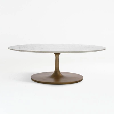 Nero White Marble and Brass Base 50" Oval Coffee Table