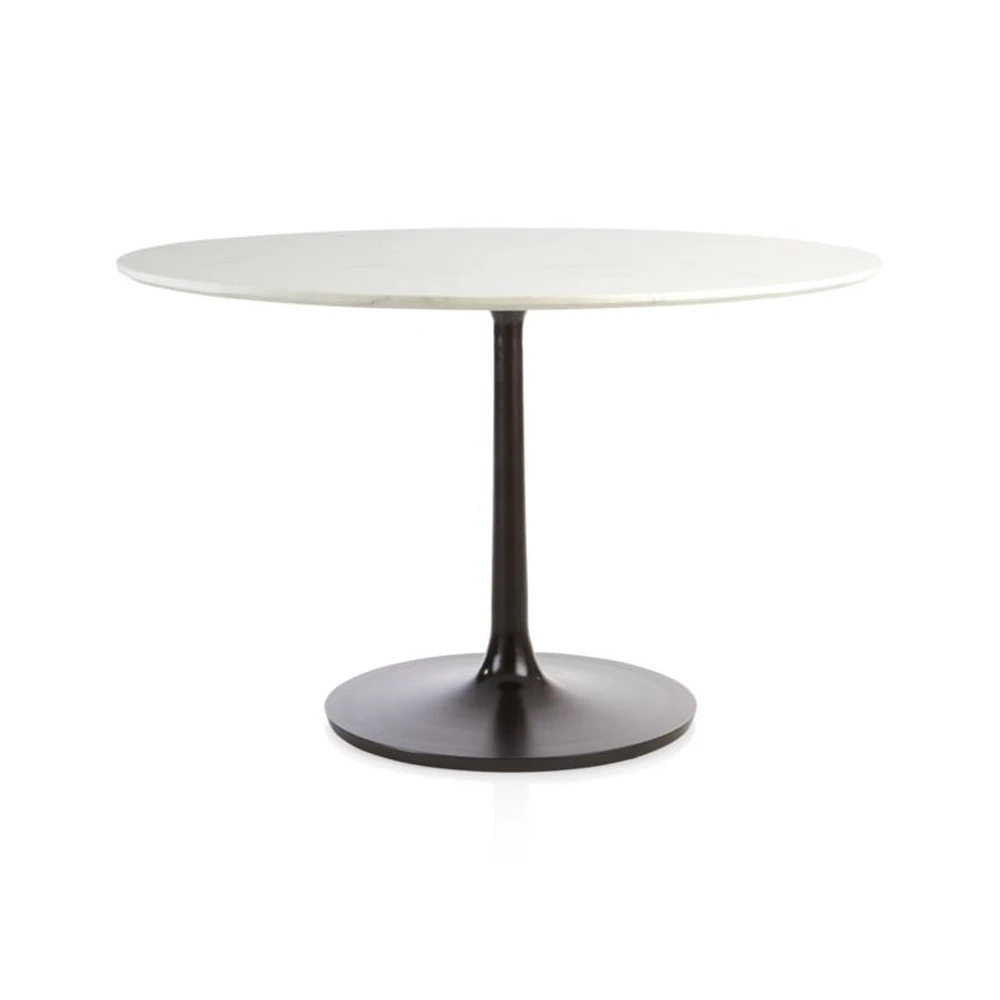Nero 48" Round White Marble Dining Table with Matte Black Base