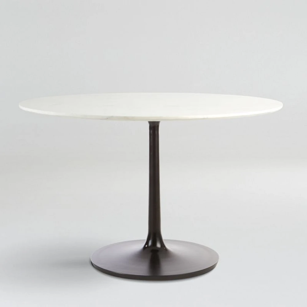 Nero 48" Round White Marble Dining Table with Matte Black Base