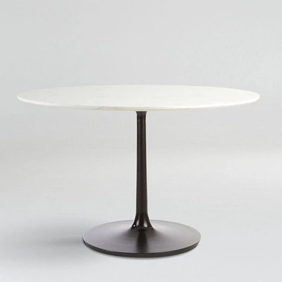 Nero 48" Round White Marble Dining Table with Matte Black Base
