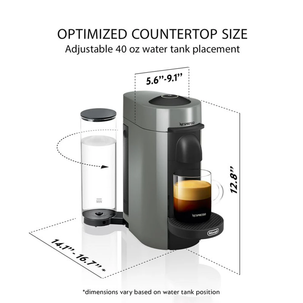Nespresso ® by De'Longhi ® Grey VertuoPlus Coffee and Espresso Machine with Aeroccino Frother
