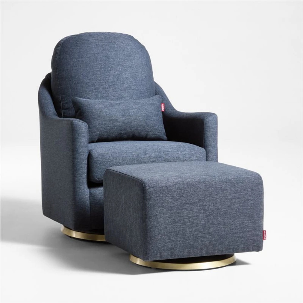 Nessa Navy Blue Nursery Swivel Glider with Gold Base