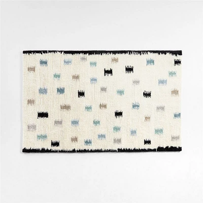 Neutral Scattered Checks Washable Wool Shag Kids Rug 4x6