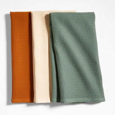 Nkukuo Towuro Ginger Beige, Thyme Green and Anise Brown Organic Dish Towels, Set of 3 by Eric Adjepong