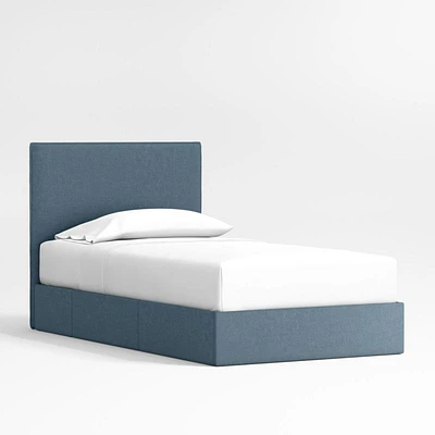 Noa Denim Blue Upholstered Flange Kids Twin Storage Bed