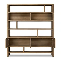 Noeline 84" Oak Wood Wide Storage Bookcase